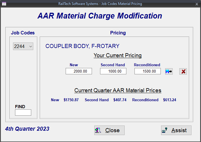 Modification of AAR Material Pricing