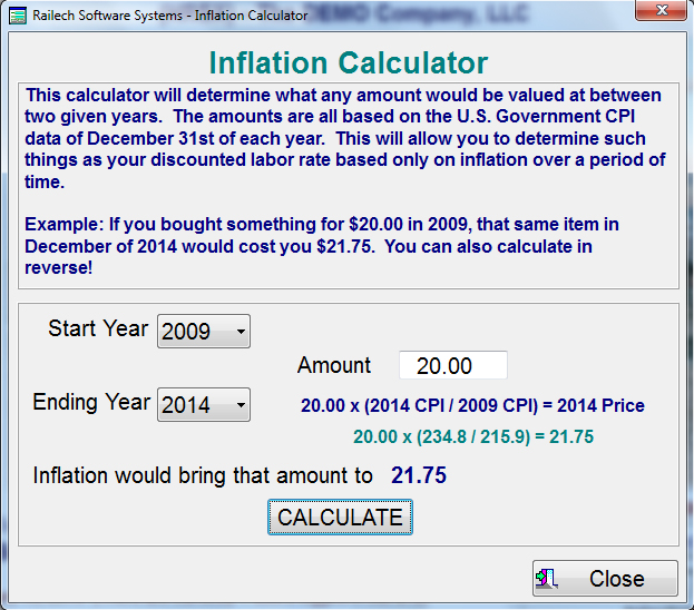 railtech software systems inflaction calculator