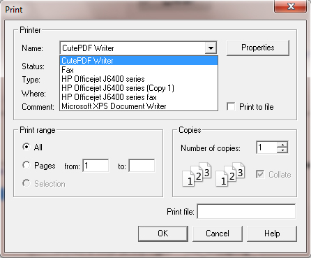 Printer Dialog Screen