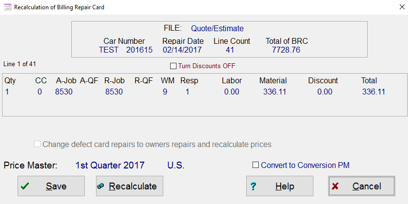 Recalculating Charges