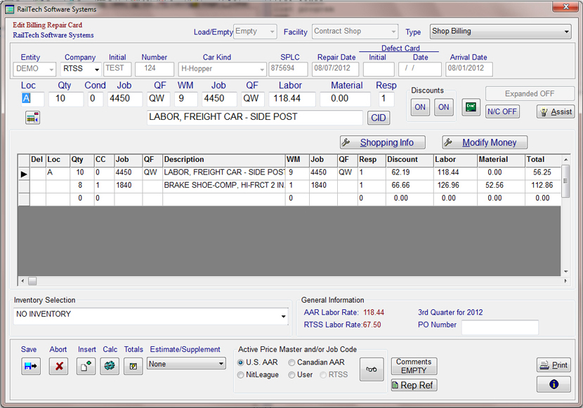 Shop Billing Repair Card