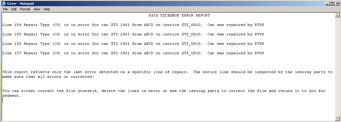 Data Exchange Error Report